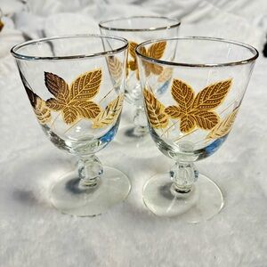 Libbey MCM Vintage Gold Leaf Stemmed Sherbet Liquor Champagne Cocktail Glasses